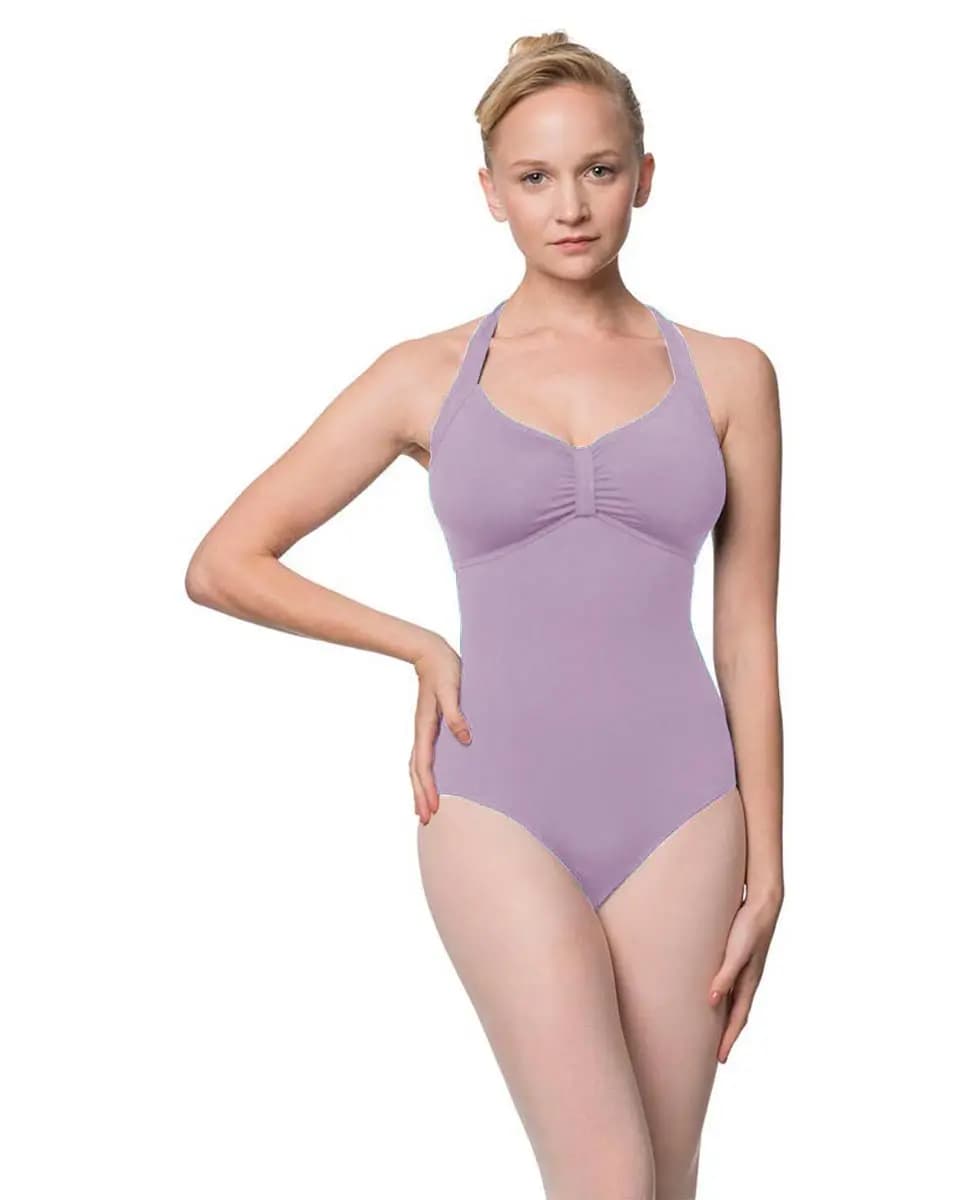Halterneck Microfiber Dance Leotard Pearl Shelf Bra