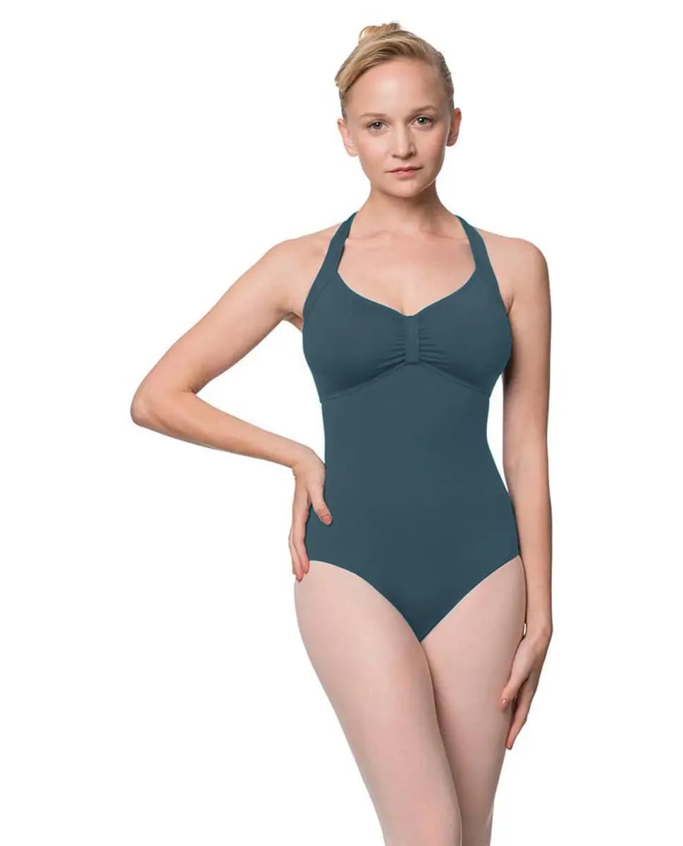 Halterneck Microfiber Dance Leotard Pearl Shelf Bra
