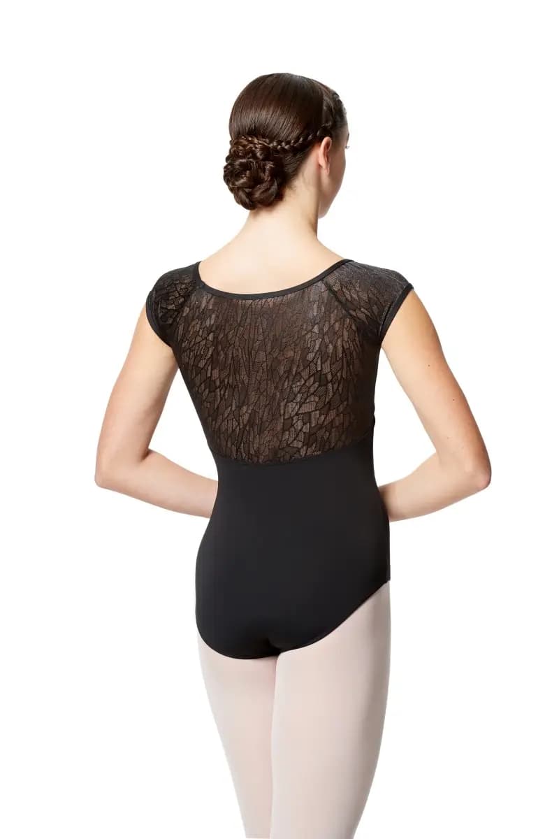 Women Geo Mesh Cap Sleeve Leotard Ariana