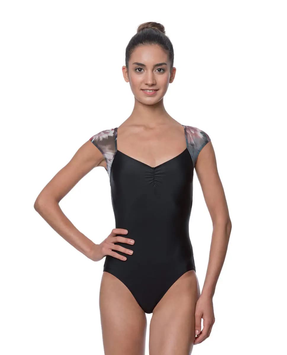 Monique Cap Sleeve Floral Mesh Leotard
