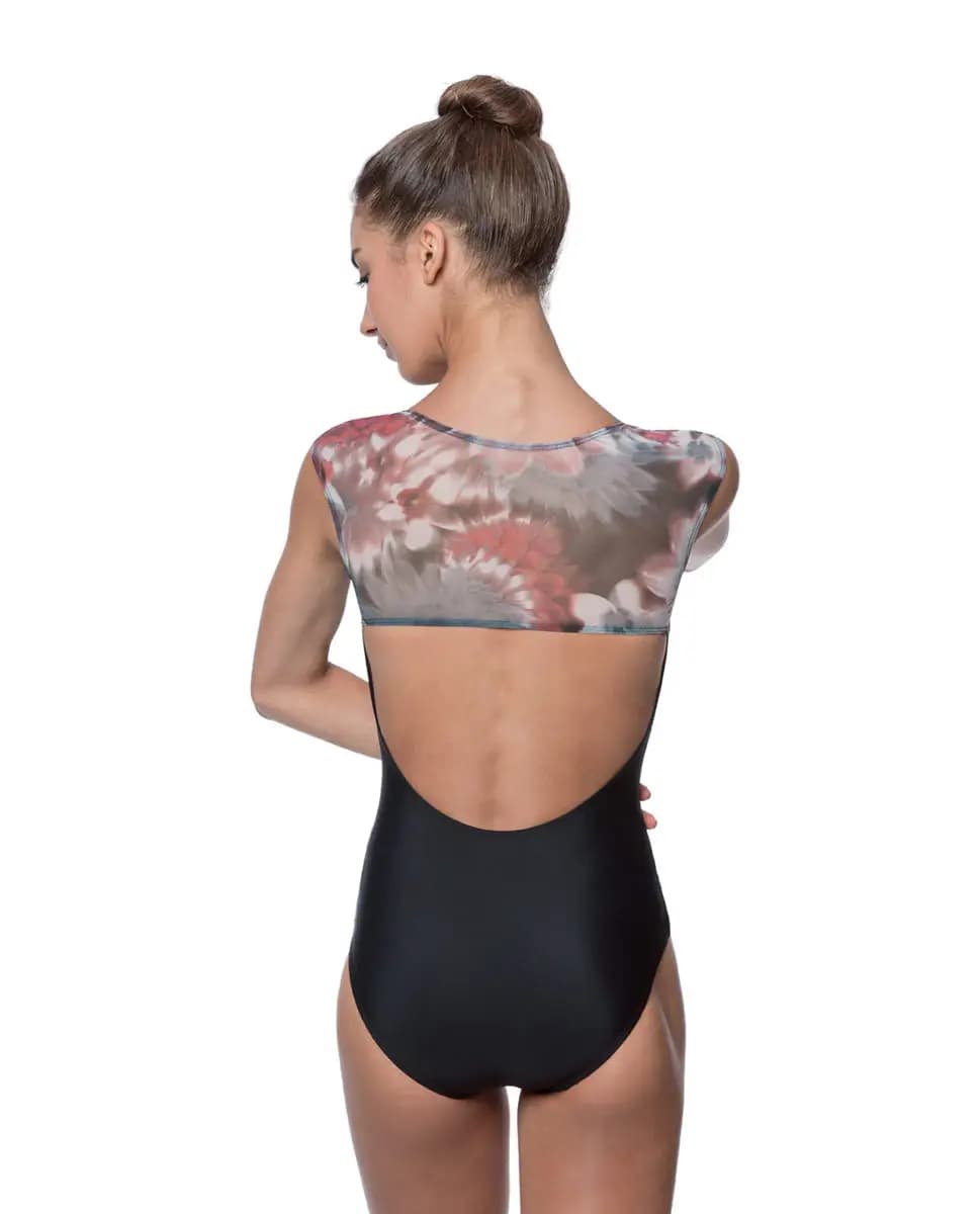 Monique Cap Sleeve Floral Mesh Leotard