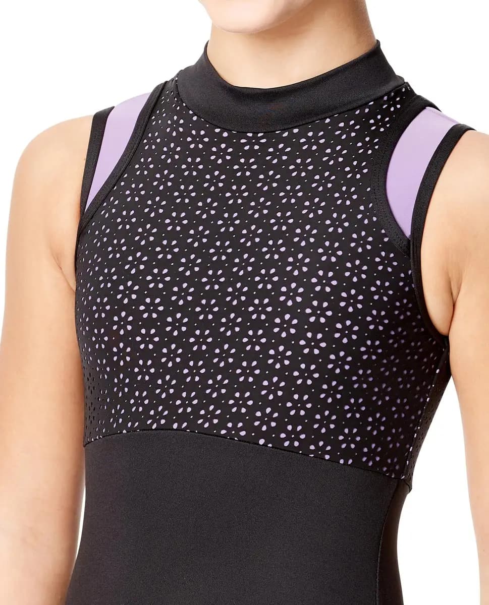 Girls Laser Cut Two Color Mock Neck Leotard Adriana