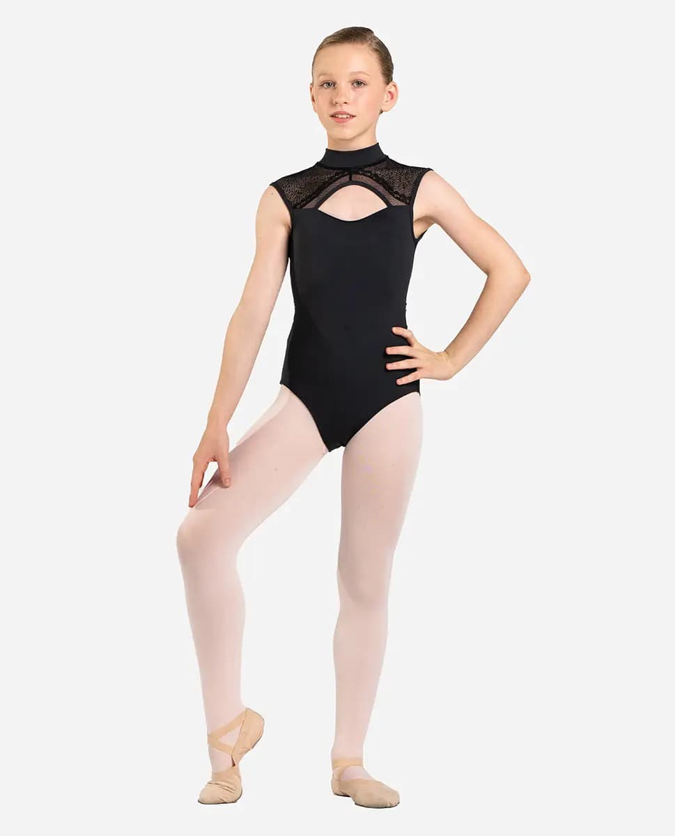 Girls Mock Neck Cup Sleeve Leotard Joelene
