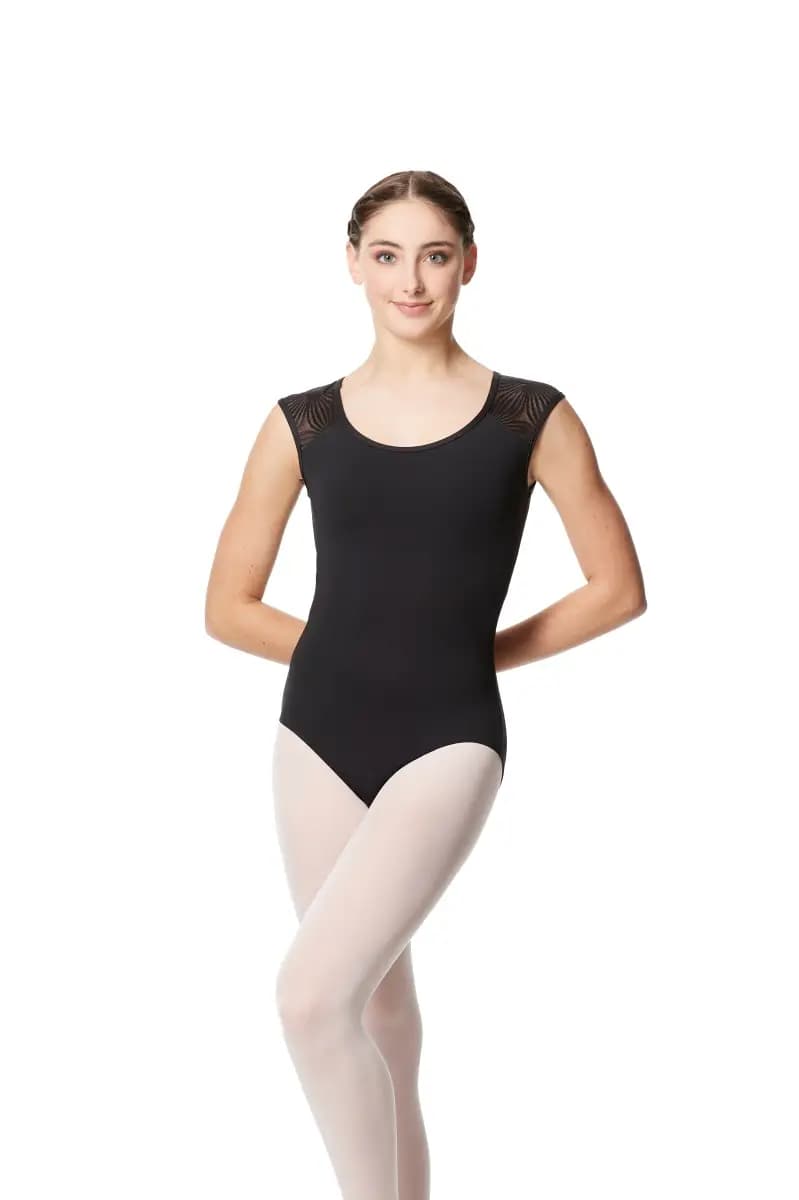 Women Flower Mesh Cap Sleeve Leotard Genesis