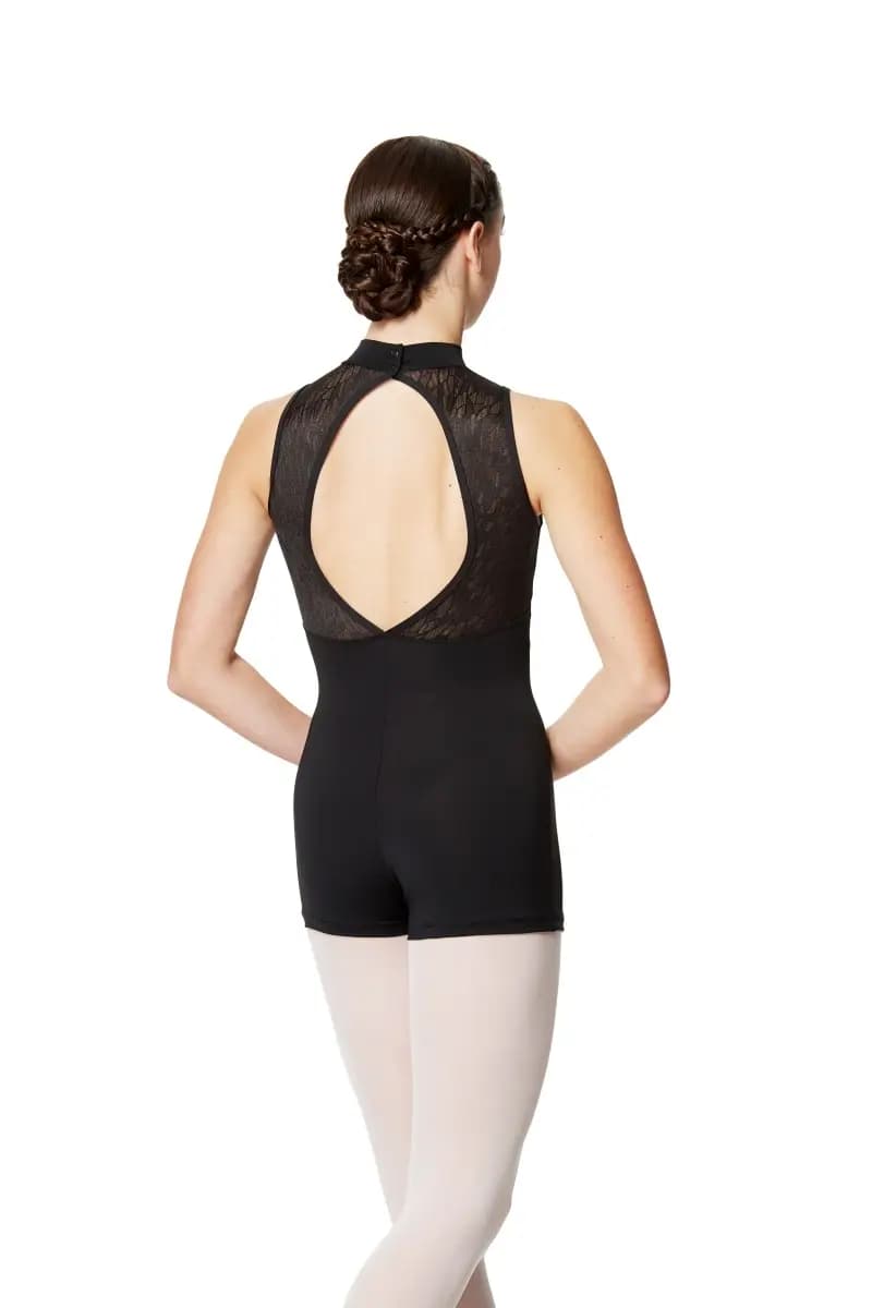 Women Geo Mesh Mock Neck Biketard Nova