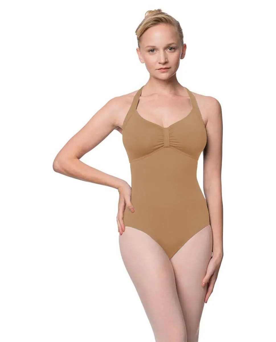 Halterneck Microfiber Dance Leotard Pearl Shelf Bra