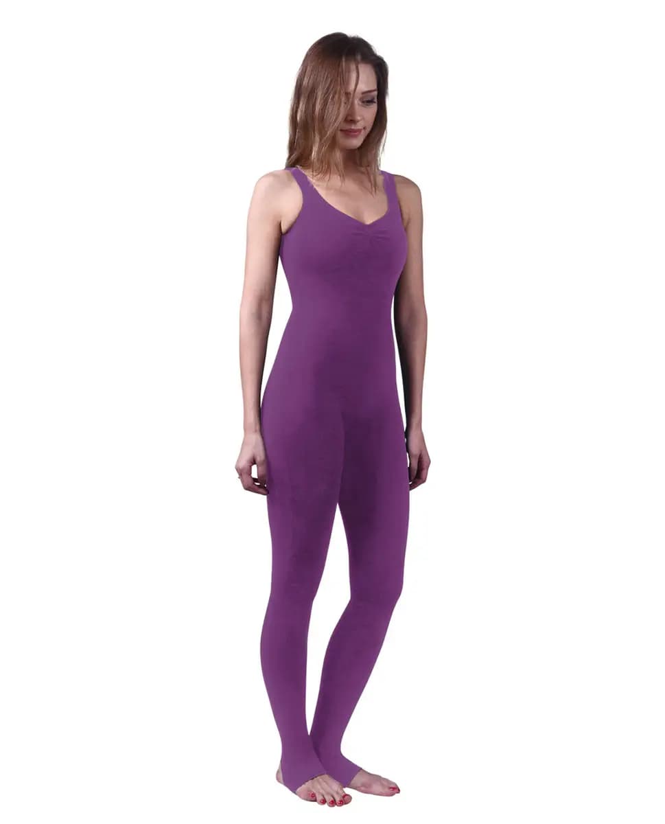 Brushed Cotton Pinched V-Neck Long Dance Unitard Zoe
