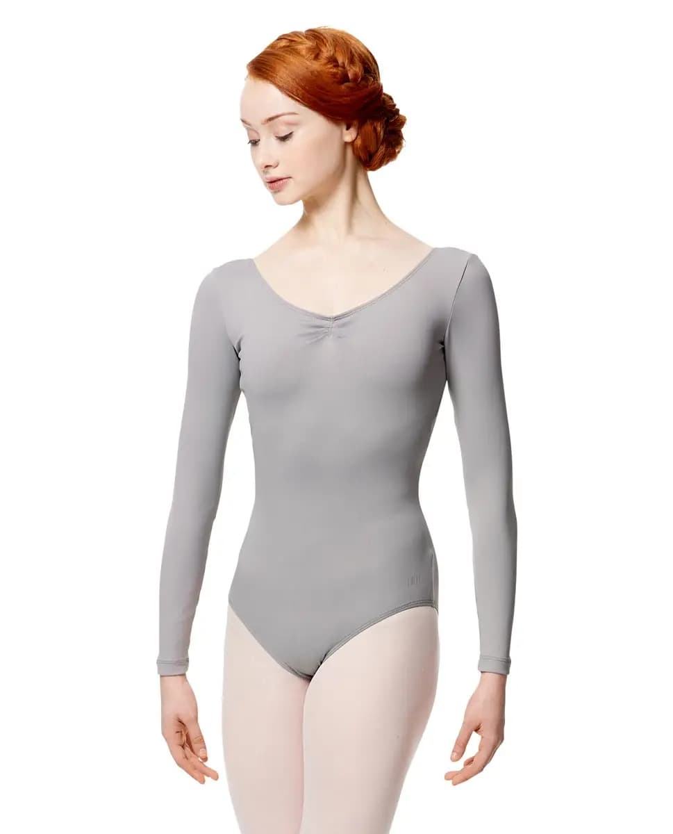 Microfiber Gathered Long Sleeve Leotard Samantha