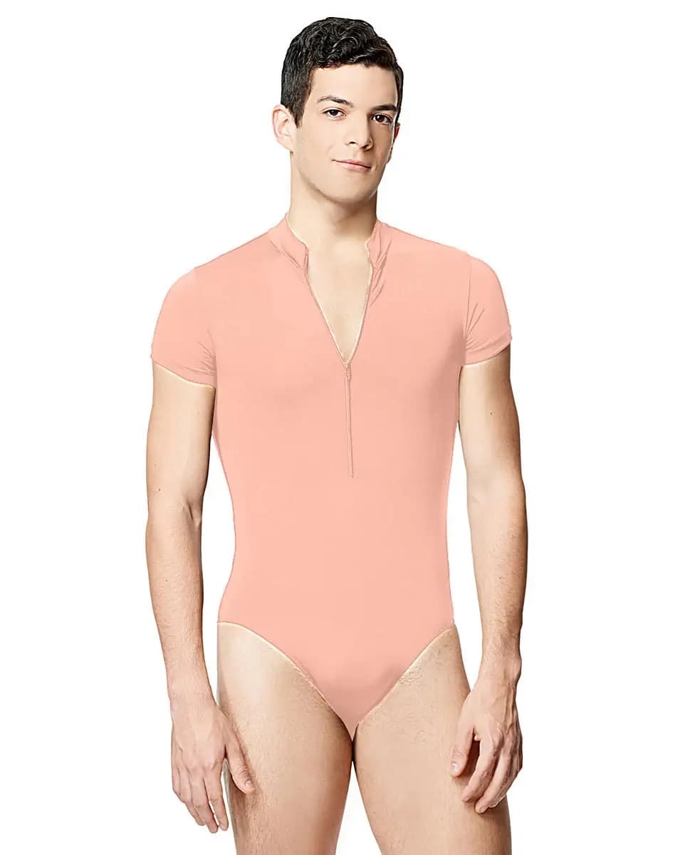 Mens Microfiber Zip Front Short Sleeve Leotard Eddie