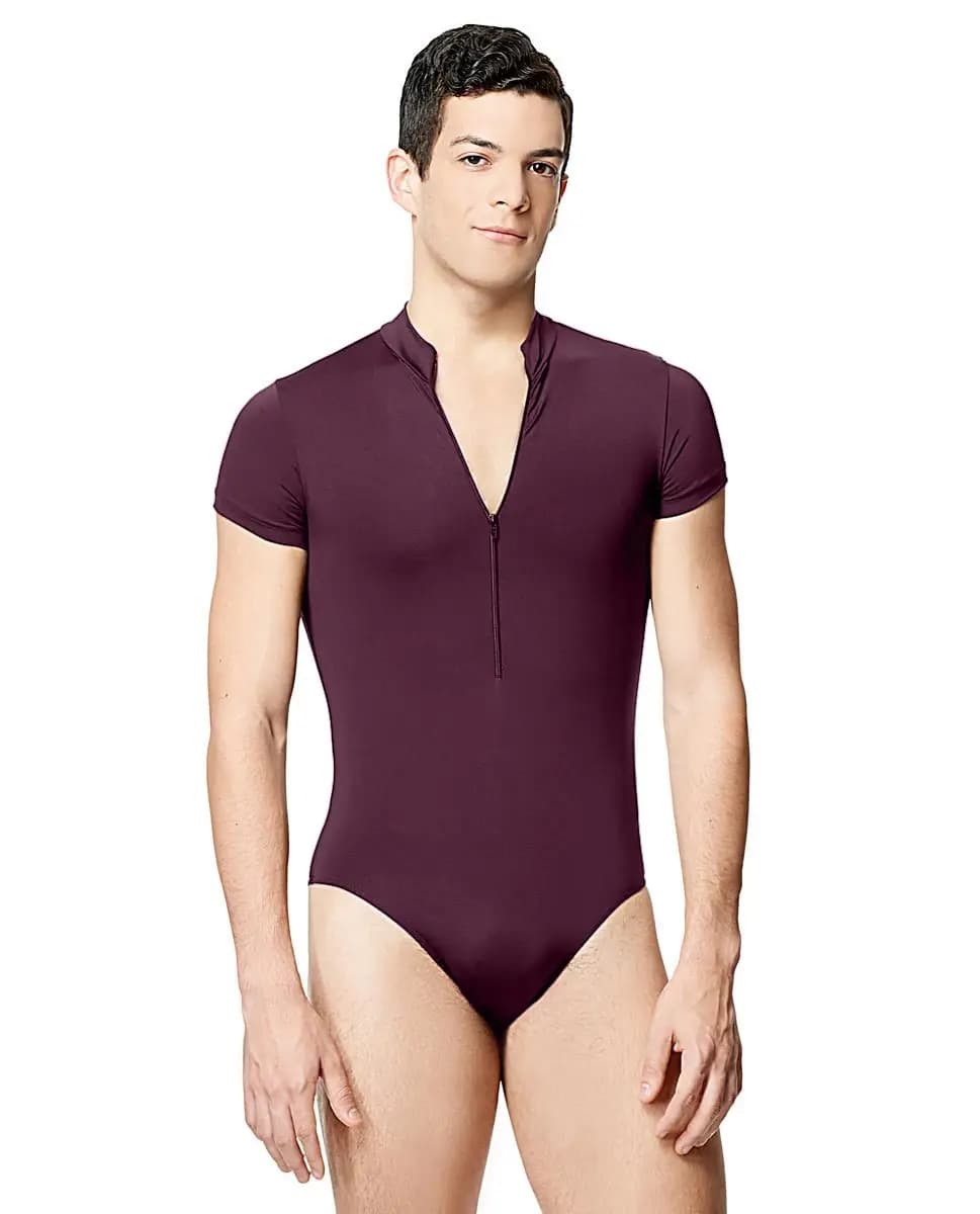 Mens Microfiber Zip Front Short Sleeve Leotard Eddie