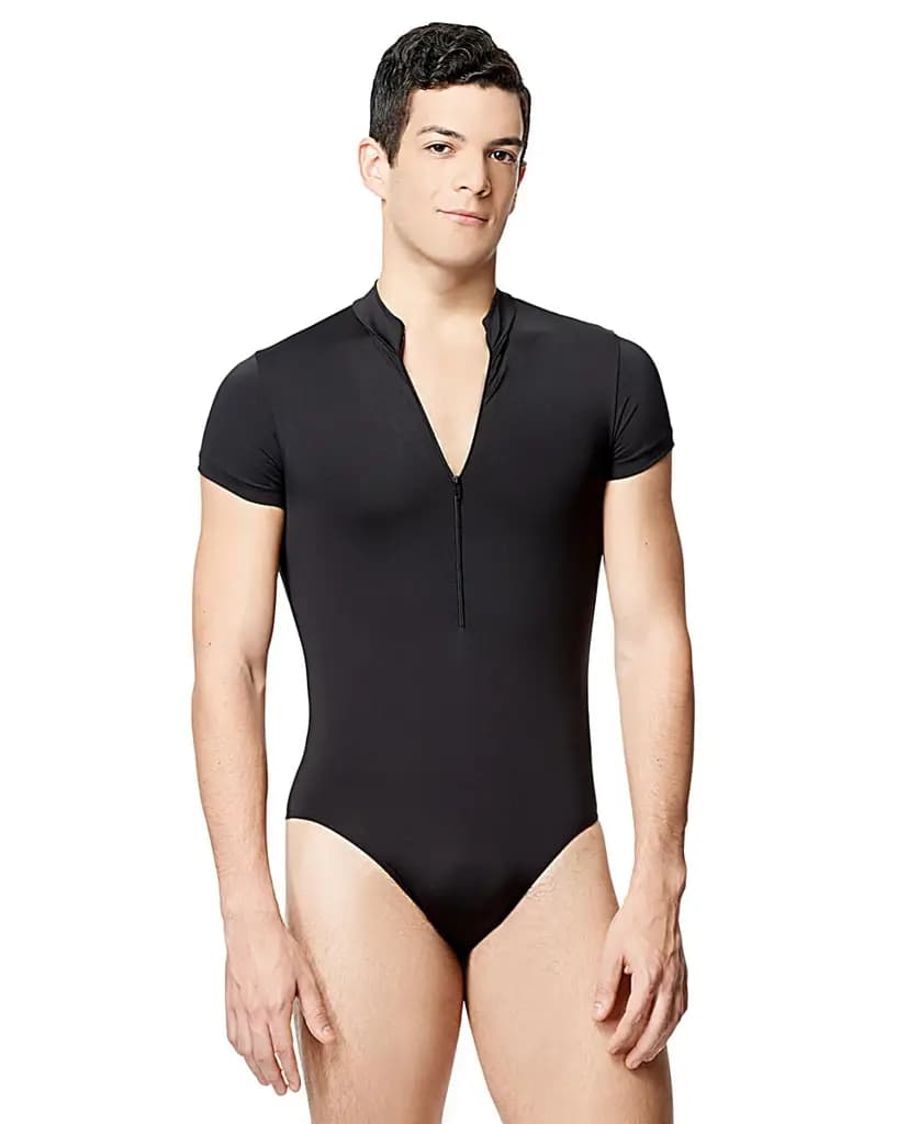 Mens Microfiber Zip Front Short Sleeve Leotard Eddie