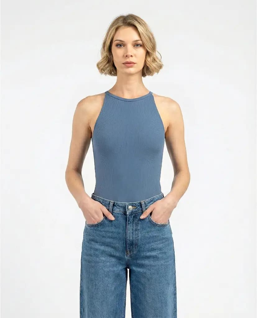 Paulina High-Neck Open-Back Bodysuit