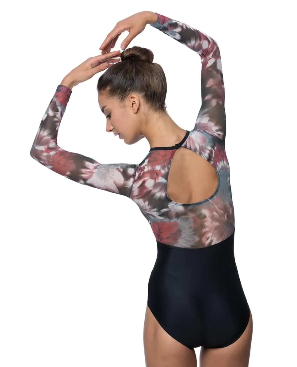 Melanie Long Sleeve Floral Mesh Leotard