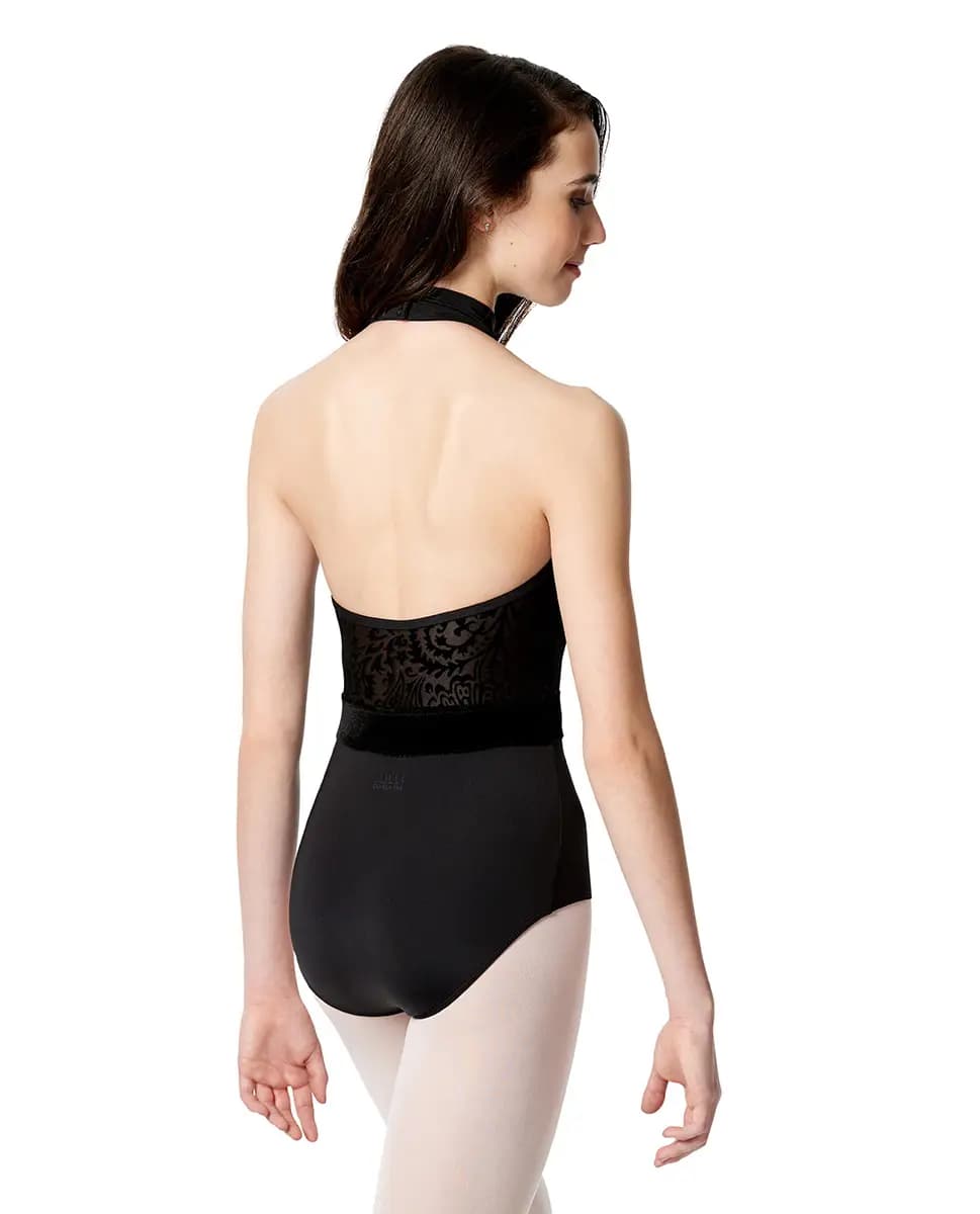 Halter Neck Flocked Velvet Leotard Mia