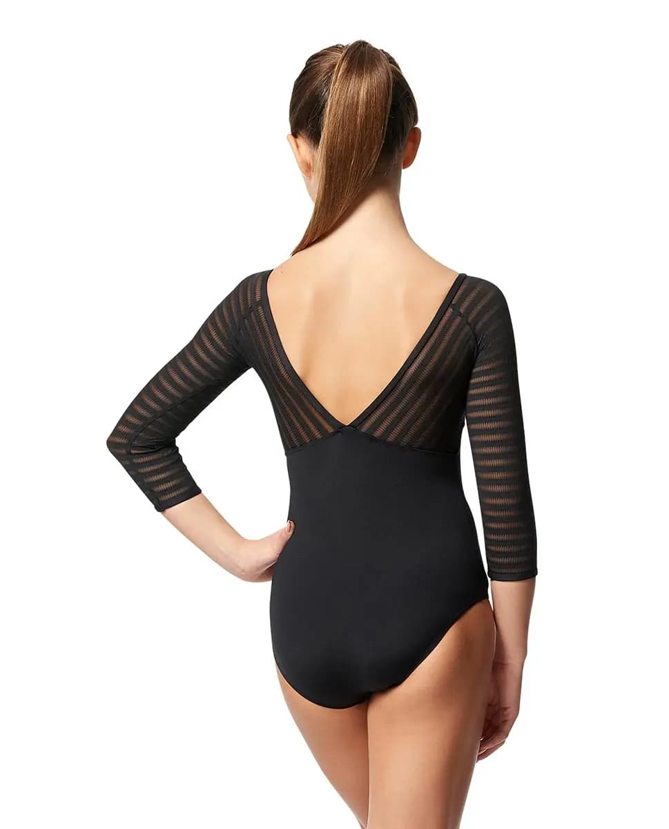 Tween 3 4 Striped Mesh Sleeve Leotard Milena