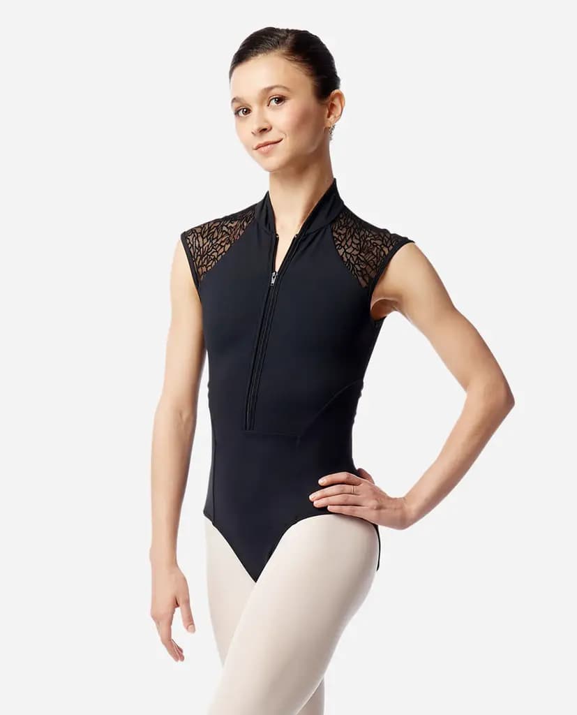 Womens Zip Front High Neck Dance Leotard Ariella