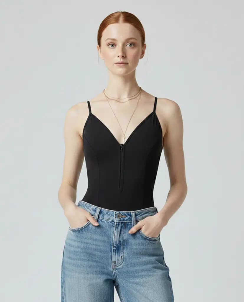 Millie Lace-Back Camisole Zip-Front Bodysuit