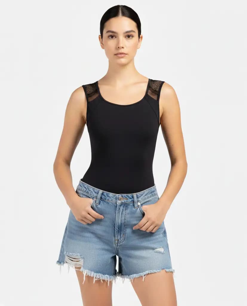 Elise Open-Back Lace Cap-Sleeve Bodysuit