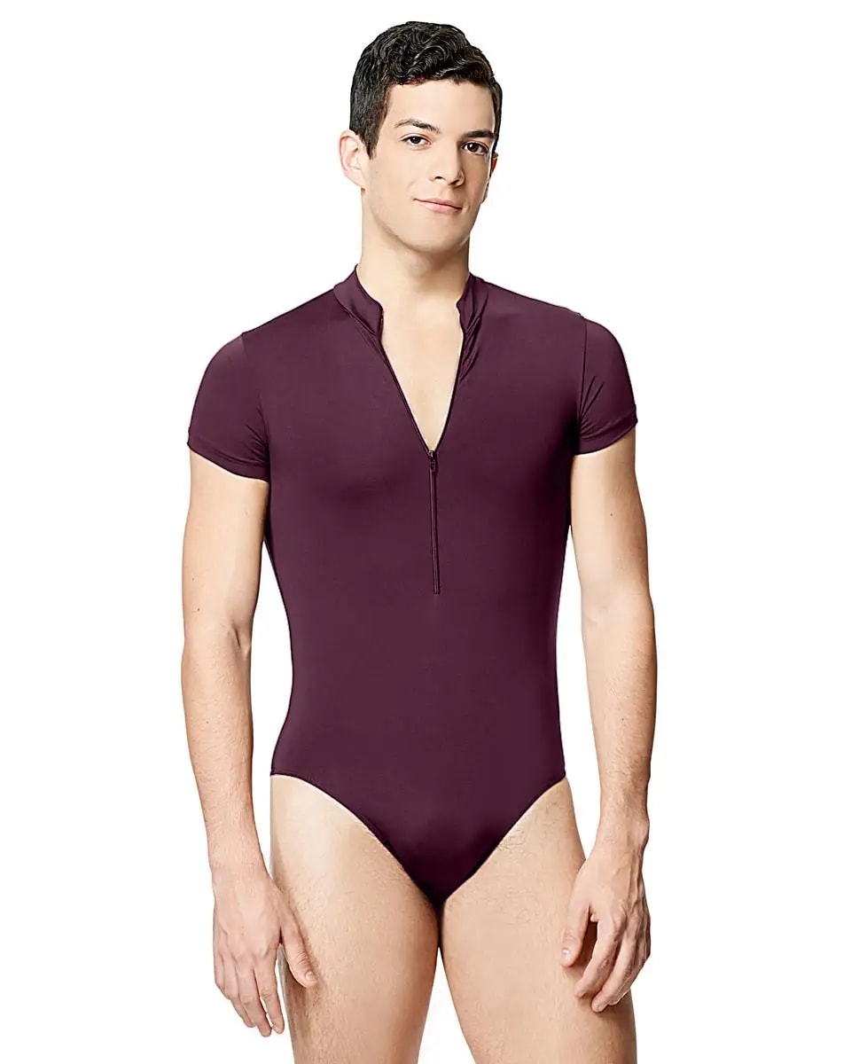 Mens Microfiber Zip Front Short Sleeve Leotard Eddie