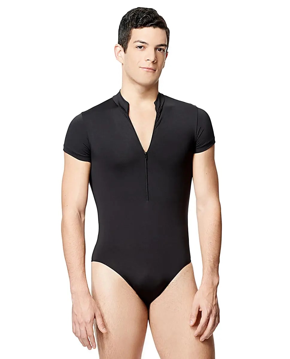 Mens Microfiber Zip Front Short Sleeve Leotard Eddie