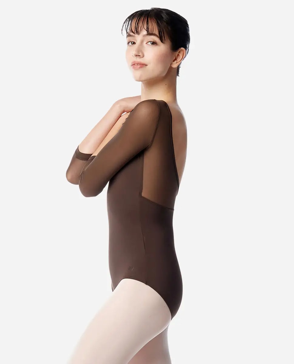 3/4 Sleeve Mesh Leotard Iris