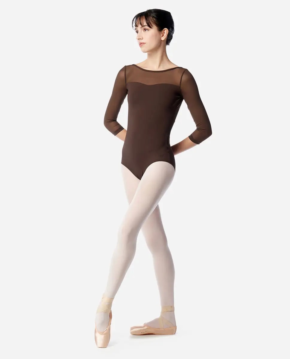 3/4 Sleeve Mesh Leotard Iris