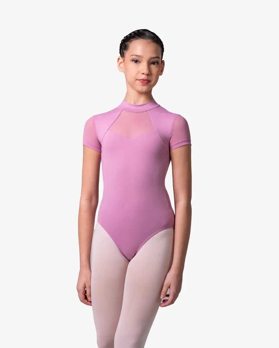 Girls Mock Neck Short Sleeve Dance Leotard Ellie