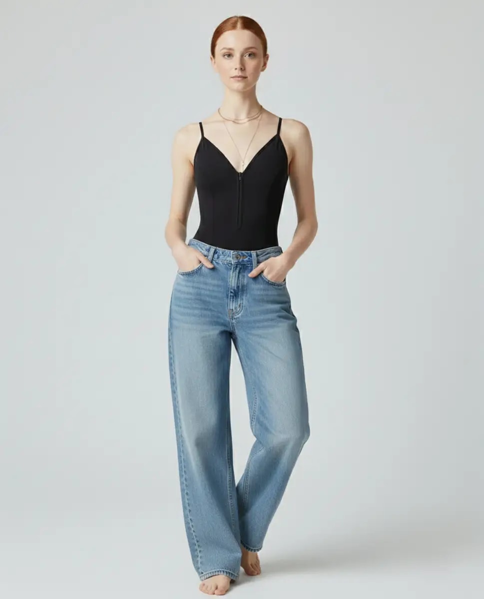 Millie Lace-Back Camisole Zip-Front Bodysuit - View 3
