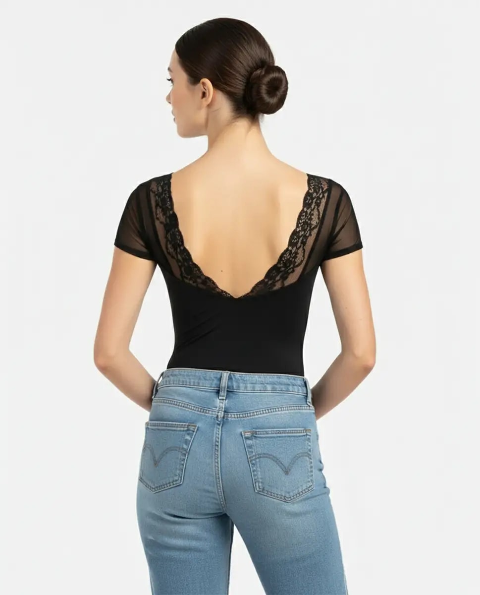 Valeria Lace-Trim Cap-Sleeve Bodysuit - View 2