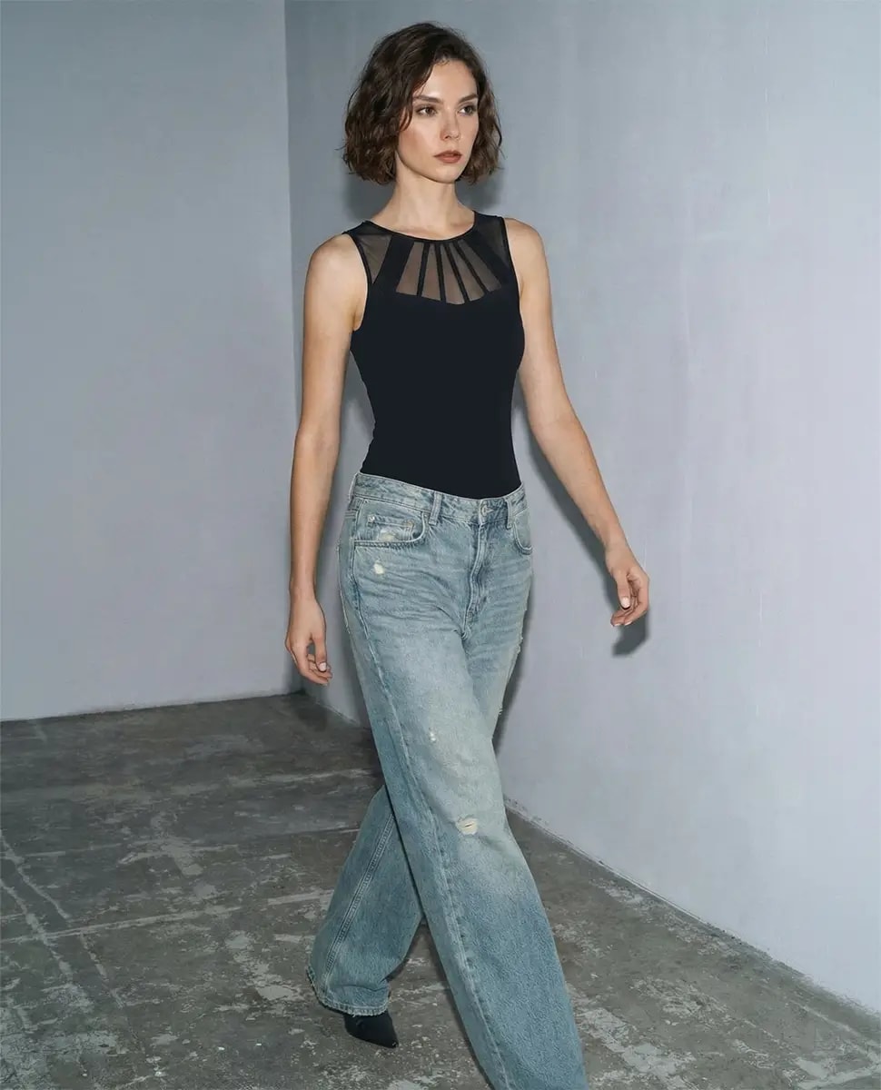 Gigi Illusion Mesh Tank Bodysuit - View 3