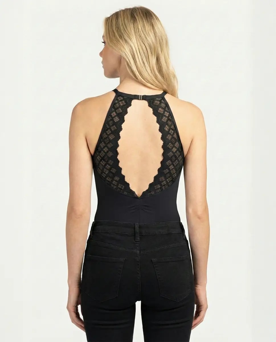 Elyn Open-Back Lace High-Neck Bodysuit - View 2