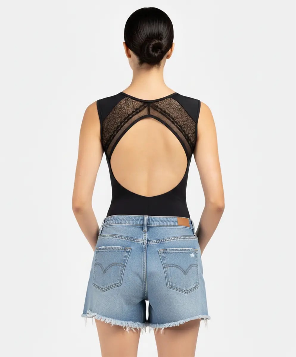 Elise Open-Back Lace Cap-Sleeve Bodysuit - View 2